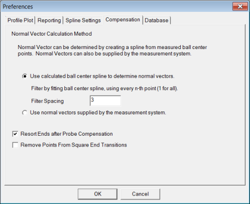 Preferences dialog box - Compensation tab