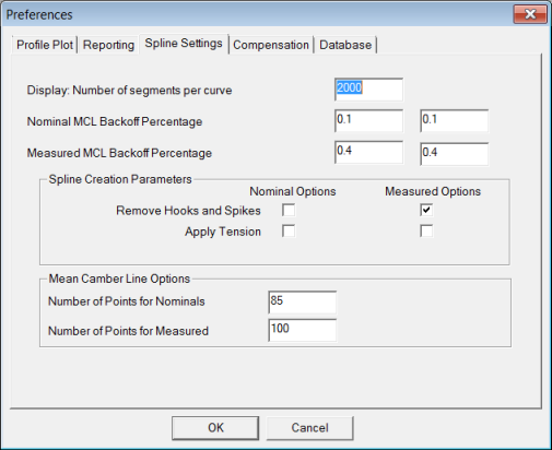 Preferences dialog box - Spline Settings tab