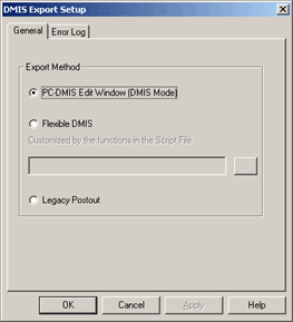 DMIS Export Setup dialog box - General tab