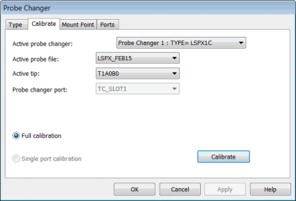 Probe Changer dialog box - Calibrate tab