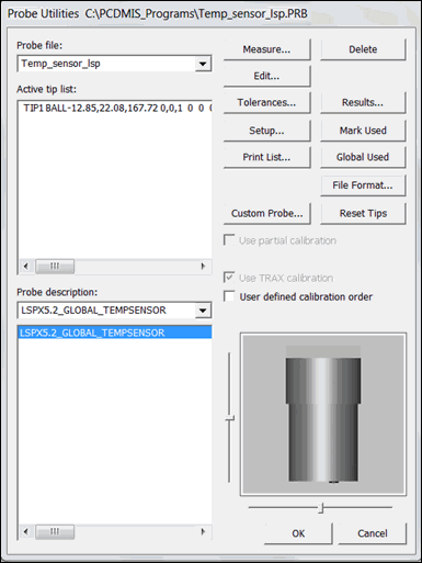 Example of Probe Utilities dialog box