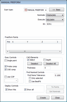Manual Freeform dialog box Manual Freeform dialog box