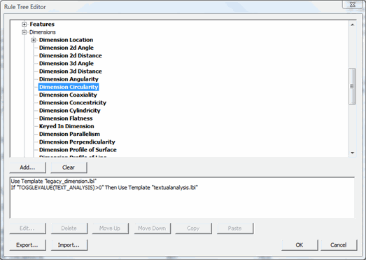 Finestra di dialogo Editor della struttura delle regole