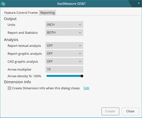 GD&T dialog box - Reporting tab
