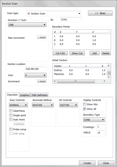 Section Scan dialog box