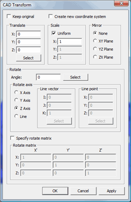 CAD Transform dialog box
