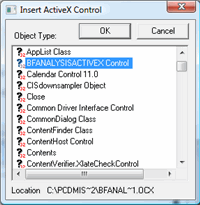 Insert ActiveX Control dialog box Insert ActiveX Control dialog box