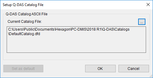 Setup Q-DAS Catalog File dialog box Setup Q-DAS Catalog File dialog box