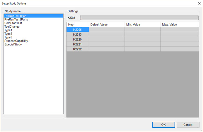 Setup Study Options dialog box