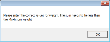 Message about correct weight values