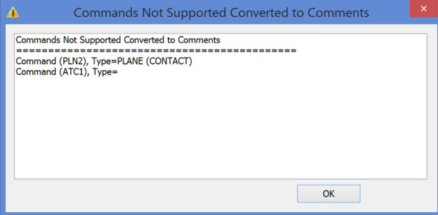 Commands Not Supported Converted to Comments dialog box