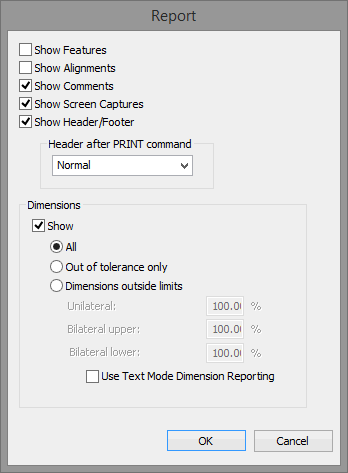 Report dialog box Report dialog box
