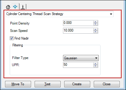 Sample Cylinder Centering Thread Scan dialog box