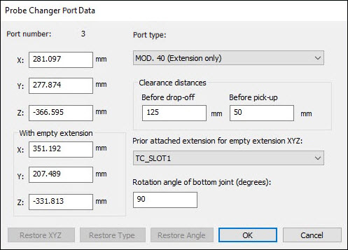 Example of Probe Changer Port Data dialog box