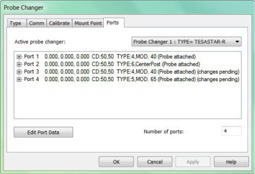 Probe Changer dialog box showing all the ports defined