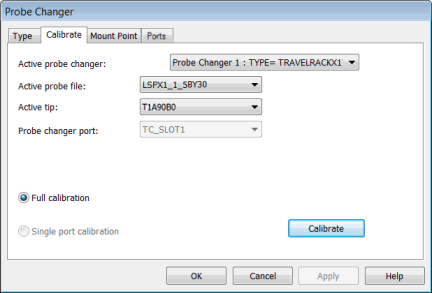 Probe Changer dialog box - Calibrate tab