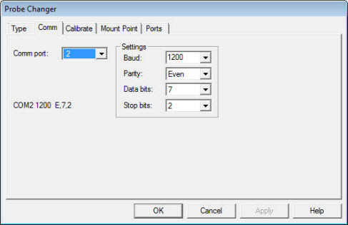 Probe Changer dialog box - Comm tab