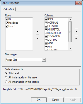 Label Properties dialog box