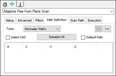 Path Definition Tab - Adaptive Free Form Plane Scan Strategy