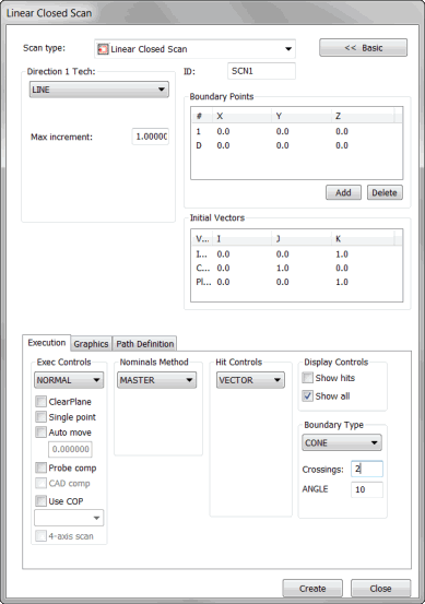 Linear Closed Scan dialog box