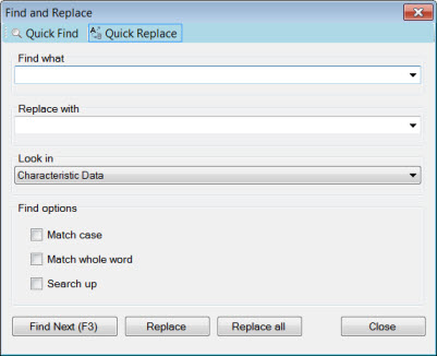 Find and Replace dialog box - Quick Replace tab
