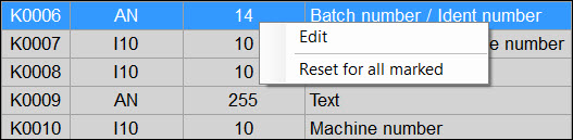 Setup K-Field Configuration dialog box shortcut menu