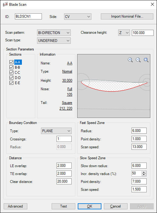 Blade Scan dialog box