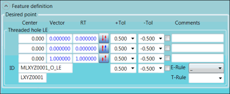 Feature definition group for LA, LB, LC, LD, LE, LF, and LG features