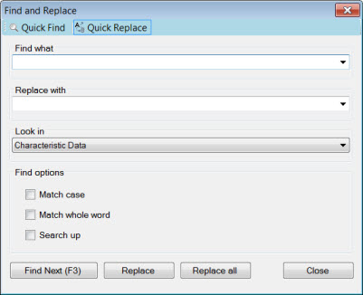 Quick Replace tab Find and Replace dialog box - Quick Replace tab
