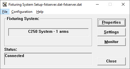 Programmet Fixtursysteminst&auml;llning med ett C250-system med en arm