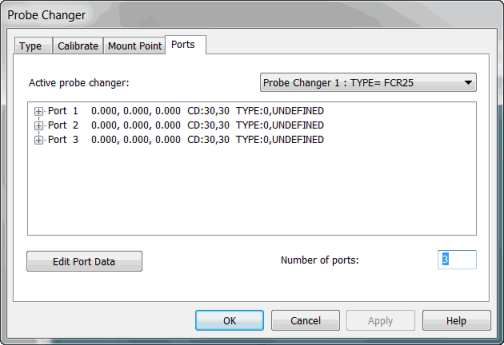 Probe Changer dialog box - Ports tab showing undefined ports