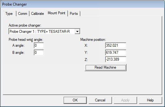 Probe Changer dialog box - Mount Point tab