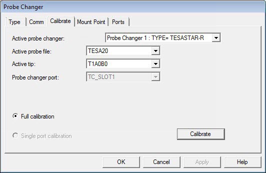 Probe Changer dialog box - Calibrate tab