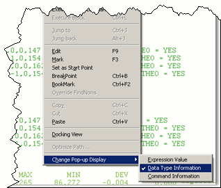 Data Type Information menu item