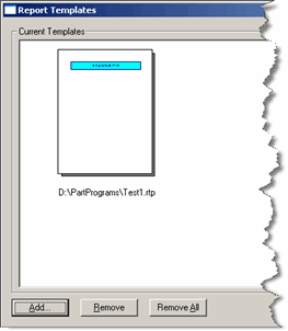 Report Templates dialog box showing Test1.rtp