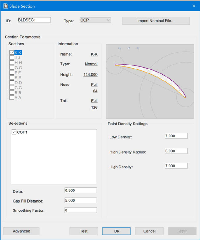 Blade Section dialog box Blade Section dialog box