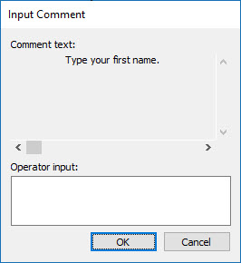 Input Comment dialog box