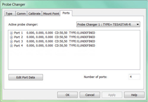 Probe Changer dialog box with undefined ports