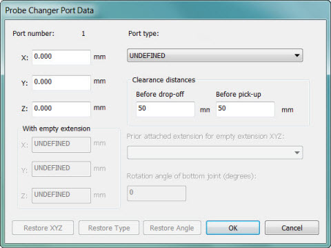 Probe Changer Port Data dialog box