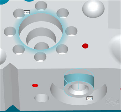 Example of a Selected Circle and Cylinder Feature