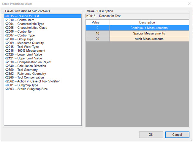 Setup Predefined Values dialog box